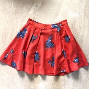 Anthropologie Odille Red Skirt w/ blue flower